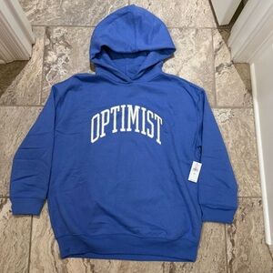NWT Size Large Gap Blue Hoodie with 'OPTIMIST' Print